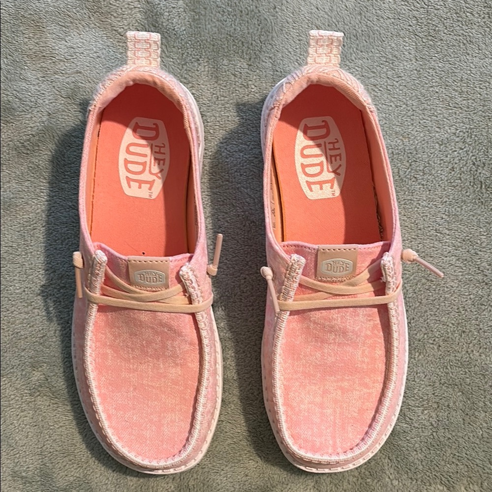 Hey Dude Pink and Tan Flats with Moccasin Style
